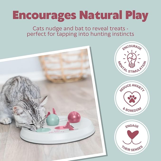 Trixie Cat Activity Flip Board – 4-Module Treat Puzzle Enrichment Toy for Mental Stimulation & Slow Feeding – Interactive Cat Toy for Indoor Cats – Berry/Gray, 9 x 9 x 2.5 in
