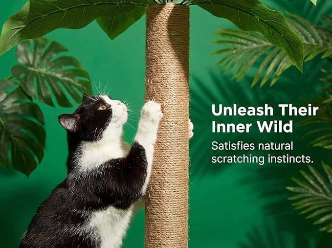 LEMONDA 31.5Inch Cat Scratching Post,Cat Scratcher Tree with 3 Scratching Poles & 2 Interactive Dangling Balls,Cats Scratching Posts for Indoor Kitten & Adult Cats