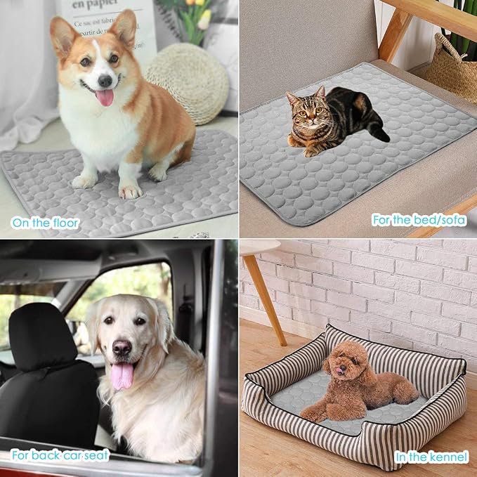 SOMOYA Dog Cooling Mat (Q-Max>0.4) Pet Cooling Pads Blanket Sleeping Kennel Mat,Ice Silk Cool Mat Pad Breathable Dog Bed Mats Beach for Large Dogs Cats (Grey, 27x39 in)