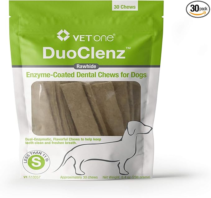 Vet One DuoClenz EnzymeCoated Dog Dental Hygiene Chews for Small Dogs - Clean Teeth & Freshen Breath - 30 Count