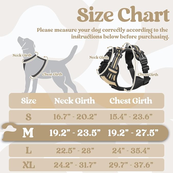 rabbitgoo Dog Harness Medium Sized, No Pull Easy On & Off with 3 Buckles Pet Harness, Adjustable Soft Walking Vest with 2 Clips and Handle, Reflective for Medium Dogs, Beige, M