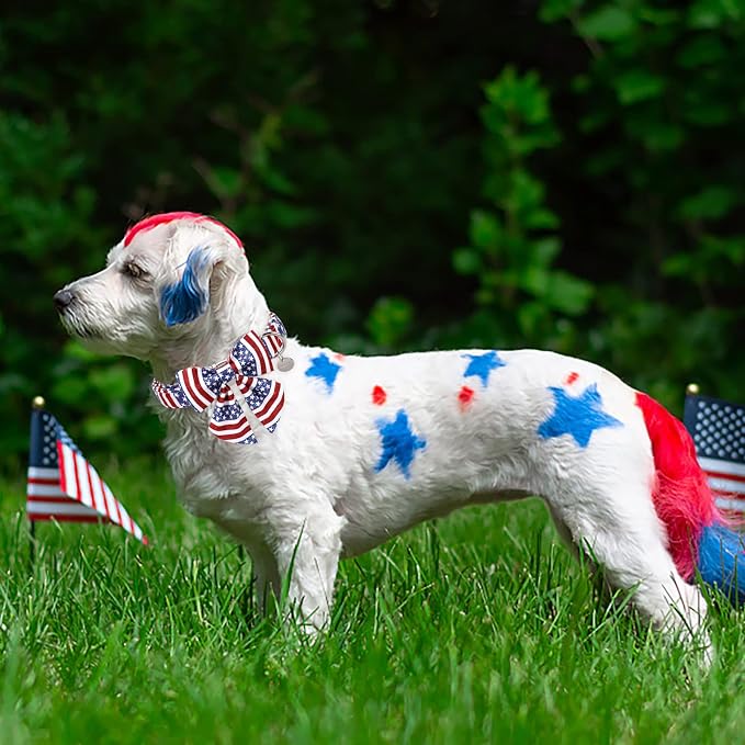 Patriotic Dog Collar with Bow Tie, 4th of July Bowtie Dog Collar, American Flag Collar for Medium Boy Girl Dog, Comfortable Summer Bowtie Collar with Metal Buckle, M