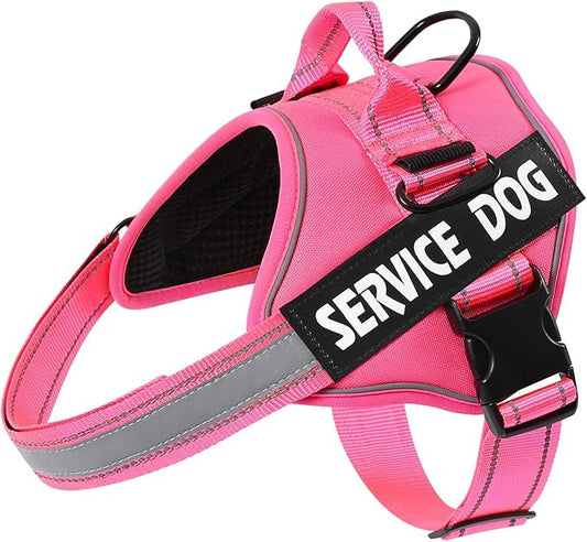 MUMUPET Service Dog Vest, No Pull Reflective Adjustable Harness with Handle, Soft Breathable Padding for Medium Dogs, 2 Removable Velcro Patches (Hot Pink, M)