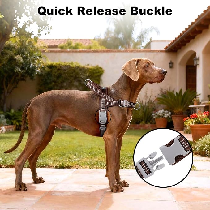 No Pull Dog Harness with Handle, Adjustable Mesh Padded Reflective Walking Harness with Front Clip for Small Medium Large Dogs – Quick Fit No Escape for Training and Hiking (Chocolate, XS)