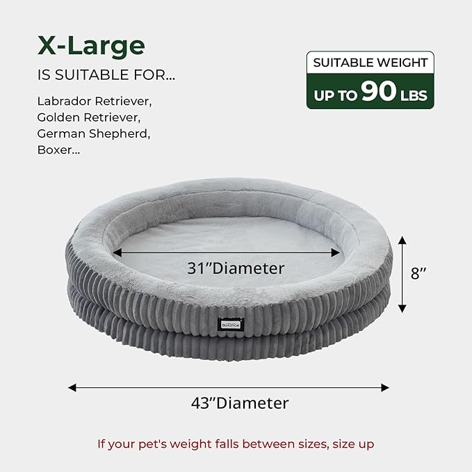 BALANCE Donut Dog Bed, 43 Inches Round Dog Bed Extra Large Size Dogs Washable, Orthopedic Calming Dogs Beds for Pets, Fluffy Plush Faux Fur Pet Bed with Anti-Slip Bottom