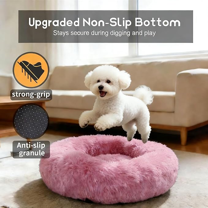 Comfort Donut Dog Bed for Small Dogs, Cat Bed & Pet Bed for Indoor Use, Medium Size with Soft Plush, Round Dog Beds for Large Dogs and Cats(Rubber Red,36''Lx36''Wx8''Th)