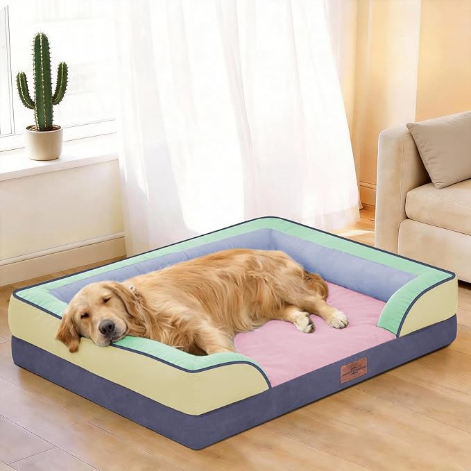 Comfort Expression Orthopedic Dog Bed for Extra Large Dogs 42x30 Inch, Waterproof Egg Crate Foam XL Pet Bed with Bolsters, Dog Couch with Washable Cover & Non-Slip Bottom, Frosted Grape