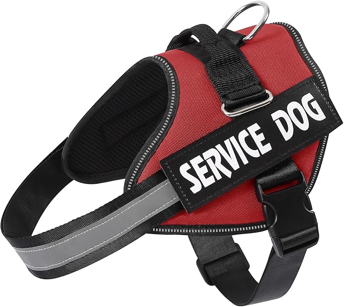 MUMUPET Service Dog Vest, No Pull Reflective Adjustable Harness with Handle, Soft Breathable Padding for Large Dogs, 2 Removable Velcro Patches (Red, L)