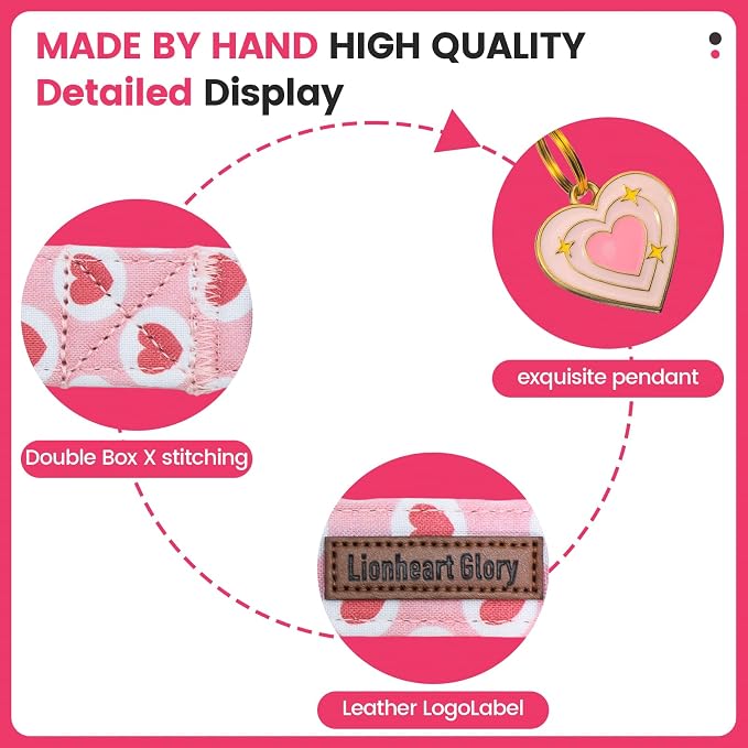 Lionheart glory Valentine's Day Dog Collar - Pink Heart Dog Collar Adjustable Soft for Small Puppy Girl Boy Dogs Spring Party Holiday Pet Collars
