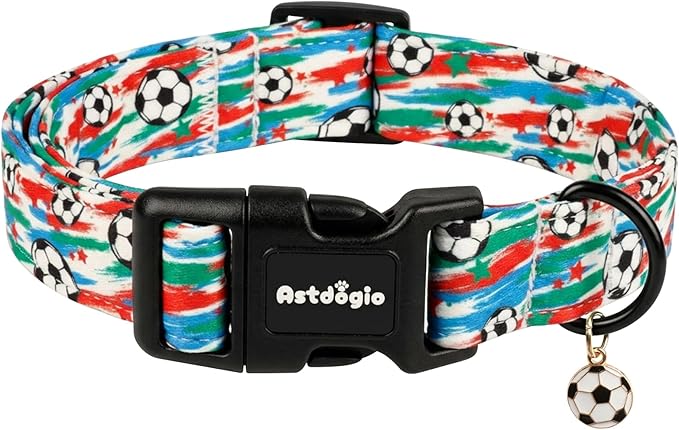 Soccer Dog Collar, Adjustable Cotton Puppy Collars with Buckle for Small Medium Large Dogs, Cute Boy Male Dog Collar Ideal for Gifts,Pet Accessory, S