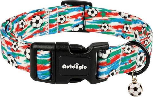 Soccer Dog Collar, Adjustable Cotton Puppy Collars with Buckle for Small Medium Large Dogs, Cute Boy Male Dog Collar Ideal for Gifts,Pet Accessory, S