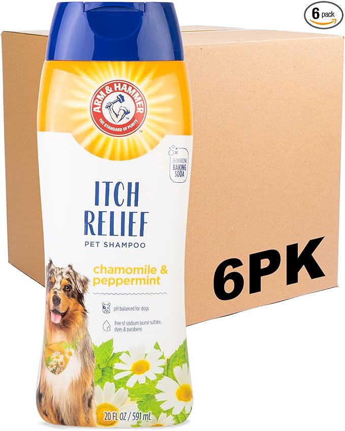 Arm & Hammer for Pets Itch Relief Dog Shampoo with Chamomile and Peppermint, Soothes Dry and Itchy Skin, pH Balanced, Free of Sodium Lauryl Sulfate and Parabens, 20 Fl Oz - 6 Pack