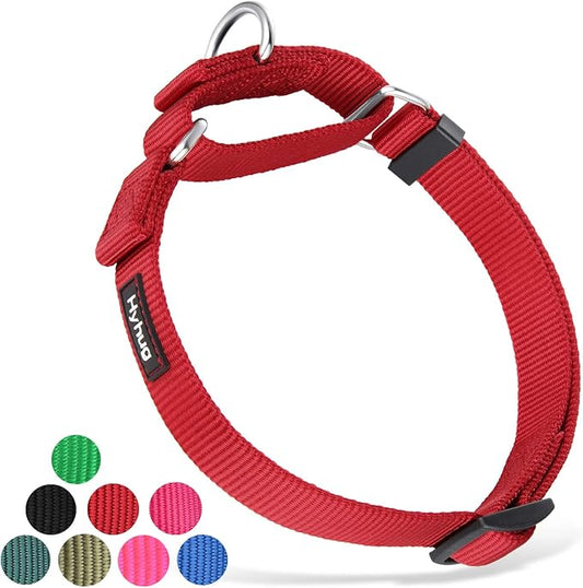Hyhug Martingale Dog Collar Medium Red |Escape - Proof Heavy Duty Nylon Durable No Slip, Ideal for Training & Daily Walks