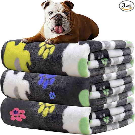 Rezutan Dog Blanket for Medium Dogs 1 Pack 3 Premium Soft Cat Puppy Blankets, 31x24 inch, with Flannel Cute Elephant & Paw Print for Small Kitten,Grey