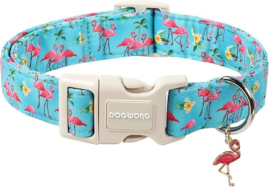 DOGWONG Spring Summer Dog Collar-Cute Flamingo Dog Collar, Adjustable Soft Beach Hawaiian Dogs Collars for Small Dogs, S
