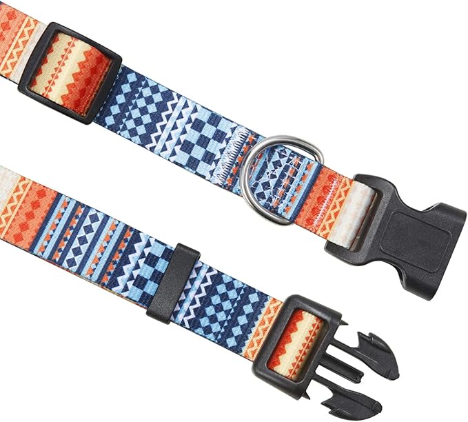 Mihqy Dog Collar and Leash Set with Bohemia Floral Tribal Geometric Patterns - Soft Ethnic Style Collar Adjustable for Small Medium Large Dogs(Bohemian Orange Set,S)