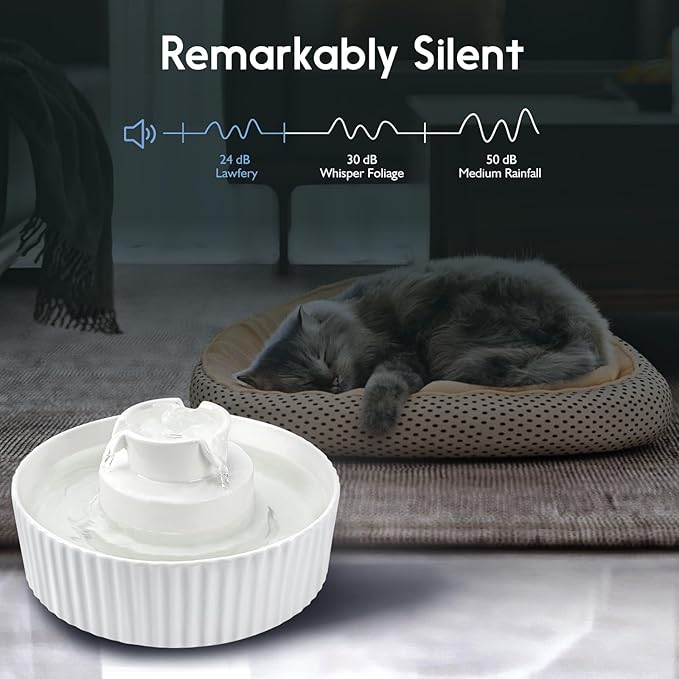 Lawfery Ceramic Cat Water Fountain, 2.1L/71oz Cat Fountain with 3 Carbon Filters and 2 Quiet Pumps, Cupcake Pet Water Dispenser for Cats and Dogs (White)