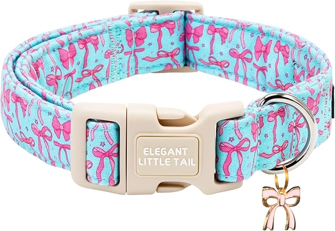 Elegant little tail Dog Collar,Pink Sailor Bow Pattern Pet Collars Dog Cotton Soft Sturdy Puppy Collars Female or Male Adjustable Collar for Small Medium Large Dogs