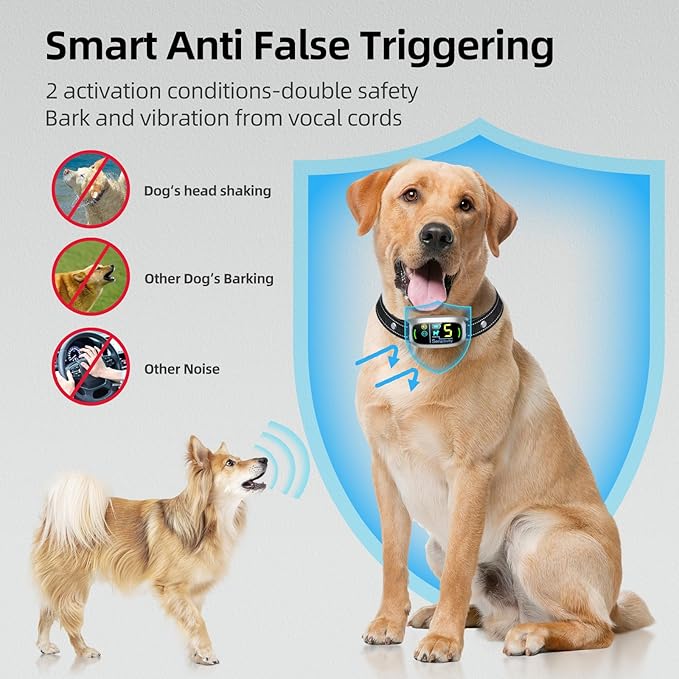 FAFAFROG Dog Bark Collar for Large Medium Small Dogs, Rechargeable Smart Bark Collar, Anti Barking Training Collar with 5 Adjustable Sensitivity Beep Vibration (Silver)