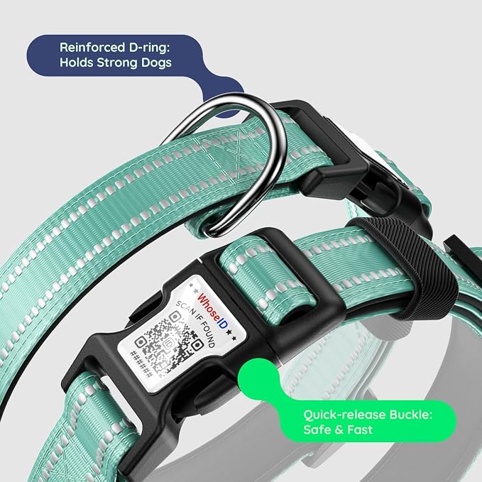 Airtag Dog Collar, Reflective Ultra-Durable Nylon Padded with QR Code Buckle & IP68 Waterproof Air Tag Holder Compatible for Apple AirTag, Comfortable for Small Medium Large Dogs (Green, XS)