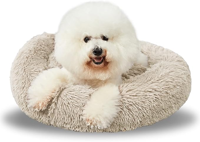 Washable Dog Round Bed - Medium Donut Dog Bed, Comfy Calming Cuddler