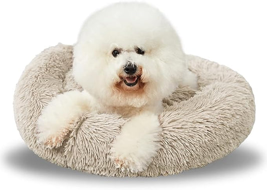 Washable Dog Round Bed - Medium Donut Dog Bed, Comfy Calming Cuddler