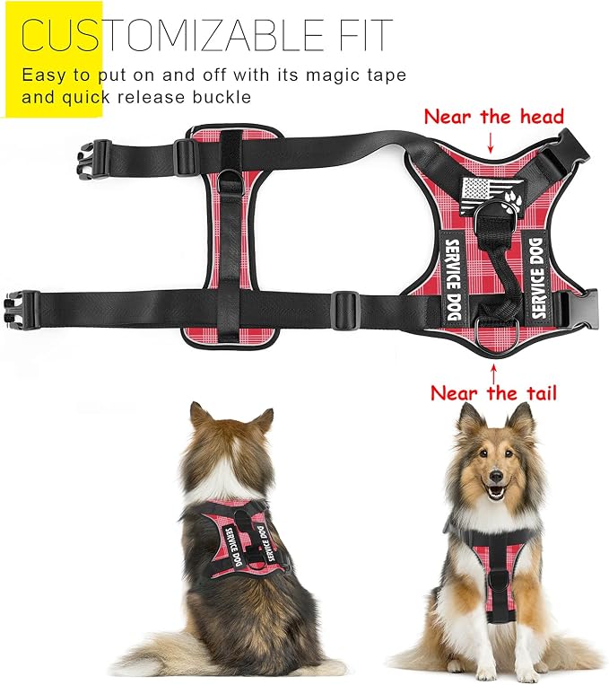 Service Dog Harness, Reflective Dog Vest Harness with 5 PCS Patches, Adjustable Soft Oxford Pet Harness, Inner Layer Mesh, Easy to Control for Dogs