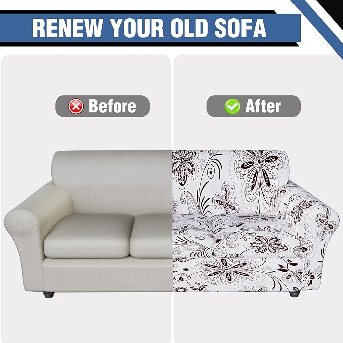 Stretch Couch Covers for 3 Separate Cushion Couch Sofa,Floral Printed Couch Sofa Cover,Washable Sofa Slipcover,Pet Friendly Furniture Protector with Elastic Bottom,Universal Fit for Home(Sofa,Cover)