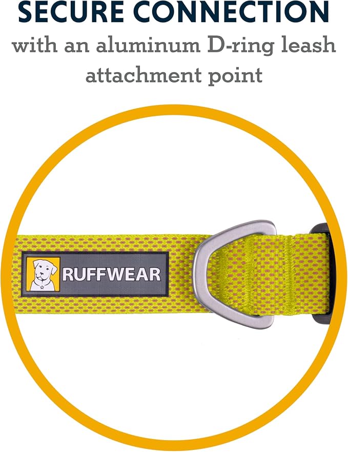 Ruffwear, Hi & Light Dog Collar, Ultralight Quick Release Buckle, Adjustable Trail Running Polyester Collar with Silent ID Attachment, Lichen Green, 9"-11"