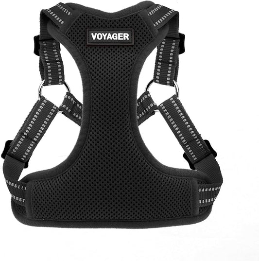 Best Pet Supplies Voyager Adjustable Step-in Flex Breathable Mesh Dog Harness for Small Medium Large Dogs (Black), L
