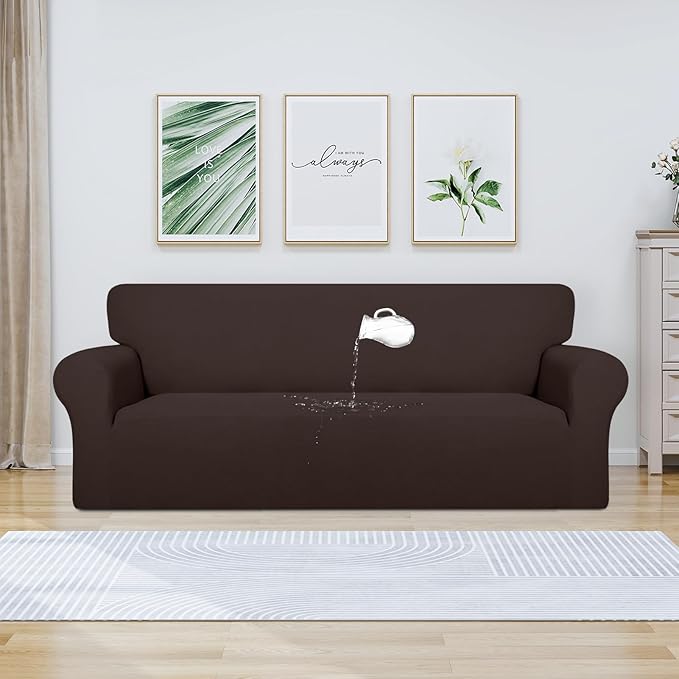 PureFit 100% Dual Waterproof Couch Cover Slipcovers for Couches and Sofas - Stretch Non Slip Fleece Sofa Covers Washable, Leakproof Furniture Protector for Kids, Pets, Dog (Sofa, Chocolate)