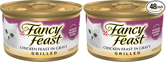 Fancy Feast Purina Grilled Wet Cat Food Chicken Feast in Wet Cat Food Gravy - 3 oz. Cans (Pack of 48)
