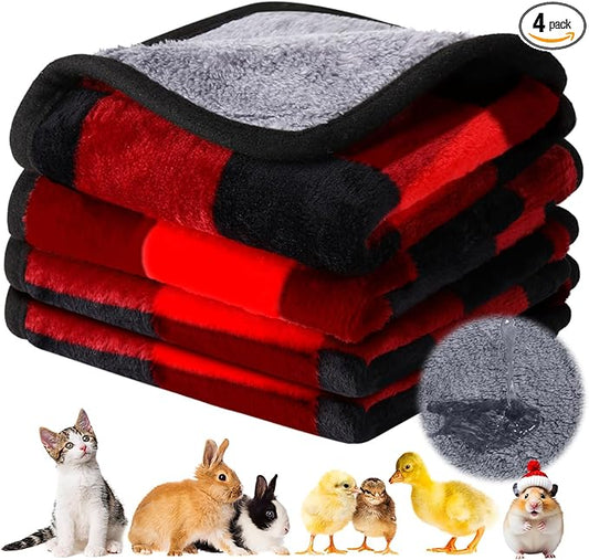 Reginary 4 Pcs Waterproof Guinea Pig Blankets Washable Small Animal Fleece Bedding Absorbent Guinea Pig Cage Liners Reusable Training Pee Pad Pet Sleep Mat for Hamster(Plaid,12 x 12 Inch)