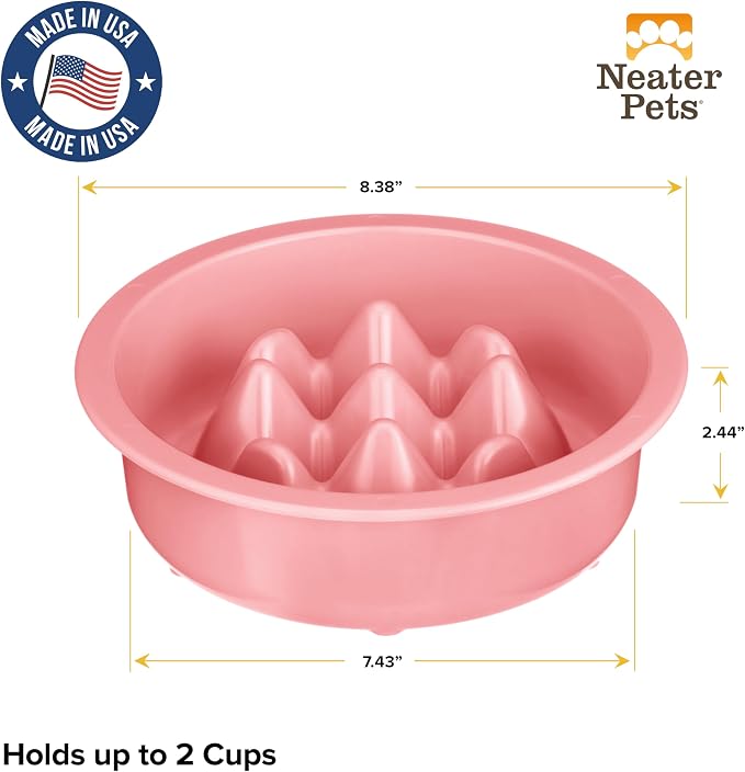 The Niner Slow Feed Bowl - Raised Peaks Slow Down Pets Eating - Fits Elevated Feeders Including Neater Feeder Large Sizes - Gentle on Teeth and Gums - Holds up to 2 Cups (Pink)