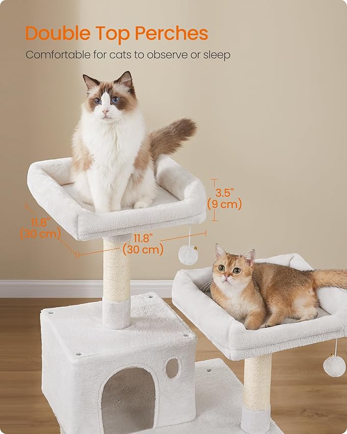 Feandrea Cat Tree, 55.8-Inch Cat Tower, Multi-Level Plush Condo with 11 Scratching Posts, 2 Perches, Hammock, Cave, Light Warm White UPCT015W02