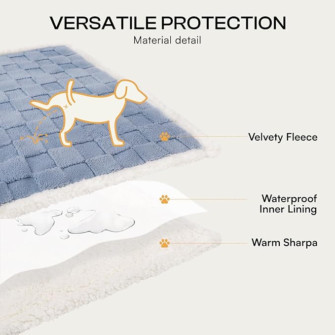 Luciphia Waterproof Dog Blanket, Leakproof Medium Pet Blanket for Couch Sofa Bed Furniture Cover Protector, Washable Soft Sherpa Fleece with 3D Jacquard, Cozy Calming Reversible, Blue White, 57"x40"