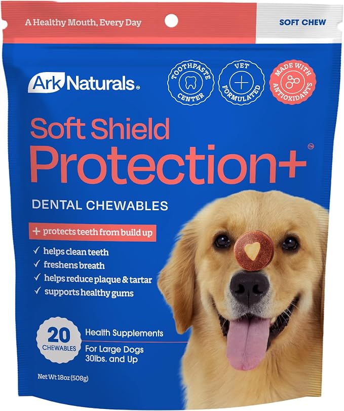 ARK Naturals Soft Shield Protection+ Brushless Toothpaste, Dog Dental Chews for Large Breeds, Stops Plaque & Tartar, Freshens Breath