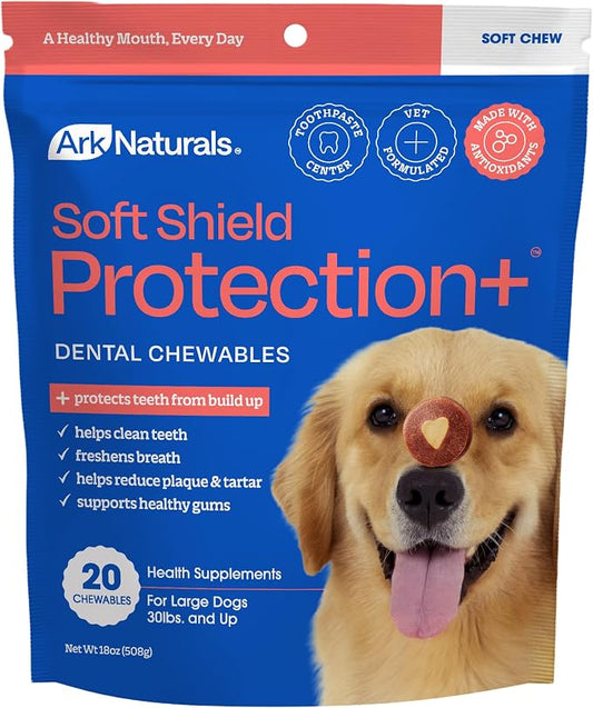 ARK Naturals Soft Shield Protection+ Brushless Toothpaste, Dog Dental Chews for Large Breeds, Stops Plaque & Tartar, Freshens Breath