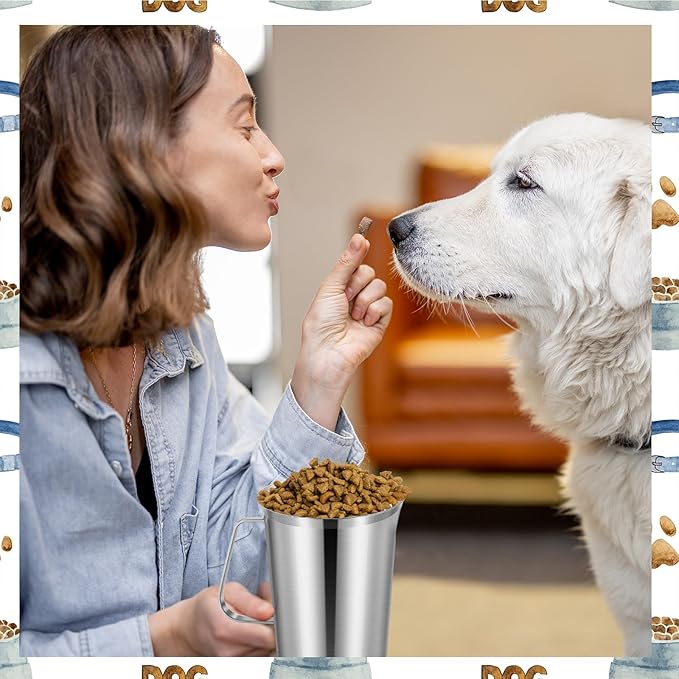 2 Cup Dog Food Scoop 304 Stainless Steel Dog Food Measuring Cups Pet Food Measuring Cups Scoop for Dog,Cat or Bird Food, Injection Molded and Dishwasher Safe