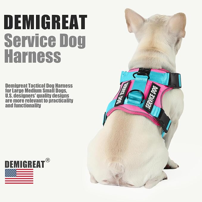 Service Dog Harness, Reflective Dog Vest Harness with 5 PCS Patches, Adjustable Soft Oxford Pet Harness, Inner Layer Mesh, Easy to Control for Small Medium Large Dogs