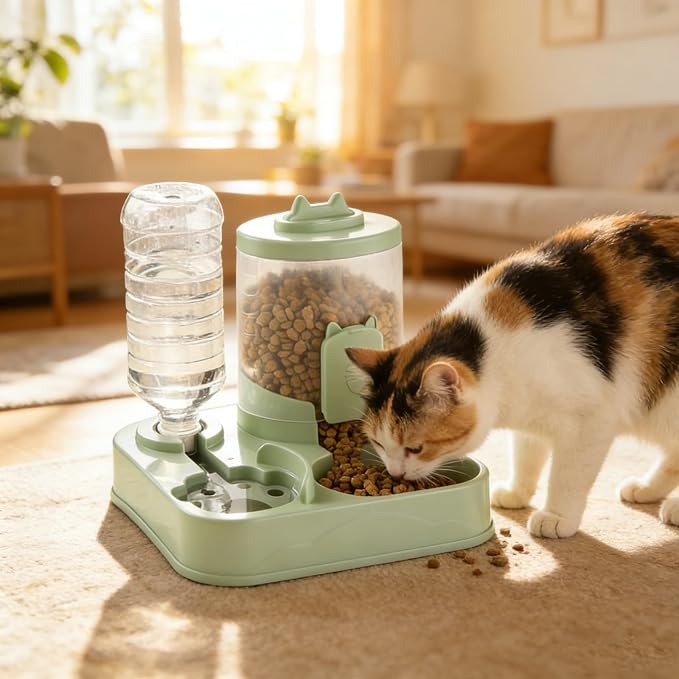 2 in 1 Automatic Pet Feeder Water Dispenser, Adjustable Elevated Raised Stand Feeder, Automatic Cat Feeder with Non Slip Base for Small Medium Dog Puppy Cat, Easy to Clean (Color B)