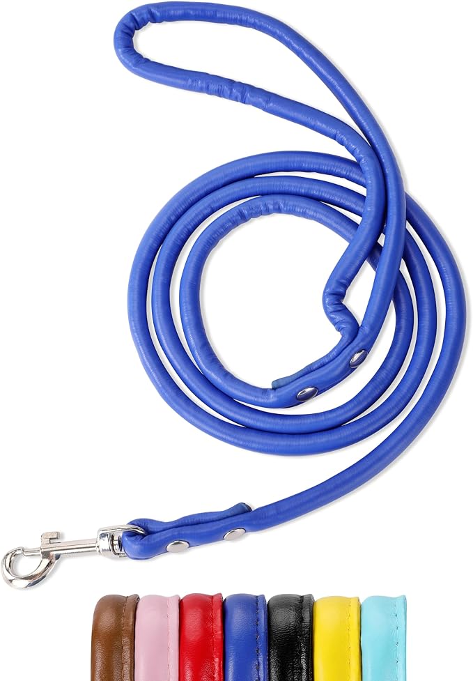 Deep Blue Soft Leather Dog Leash for Small,Medium Dog Walking, Comfortable Leather Handle, 4 ft Deep Blue