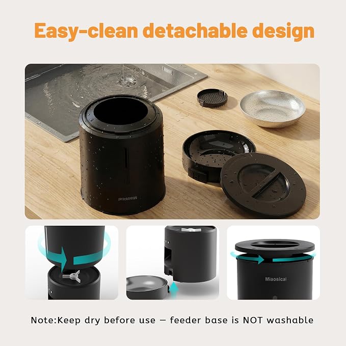 Miaosical Automatic Cat Feeder,2.4G WiFi Timed Auto Cat Food Dispenser with 10s Voice Recorder,Dual Power Supply,4.2L Auto Cats Feeder(Black, 4.2L WiFi Single Bowl)