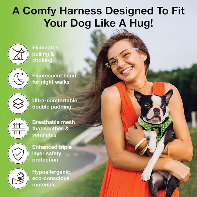 EcoBark Teacup Dog Harness- Luxury Soft Step in Dog Harness for Tiny Dogs & Puppies (Neon Green, XXXS)