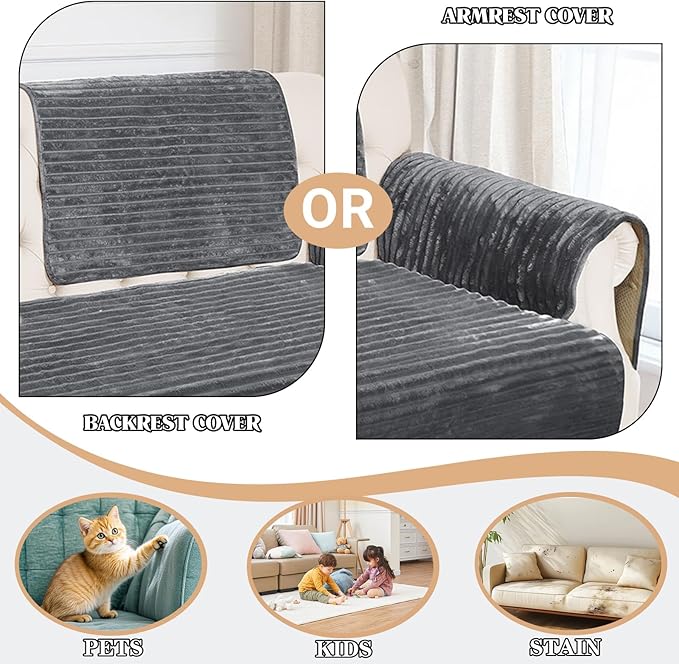 NAISI Couch Covers for Dogs Waterproof Flannel Striped Sofa Cover Pet Friendly Washable Dog Mat for Couch Anti Slip Sectional Sofa Slipcover Protector(1pc/27"x 27",Dark Grey)
