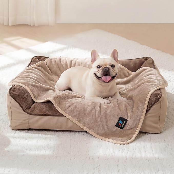 Luciphia Waterproof Blanket for Dog Washable Reversible Sherpa Fleece Throw Blanket for Bed Couch Soft Liquid Pee Proof Furniture Cover Protector for Small Medium Large Pet Cat Khaki 40" x 28"