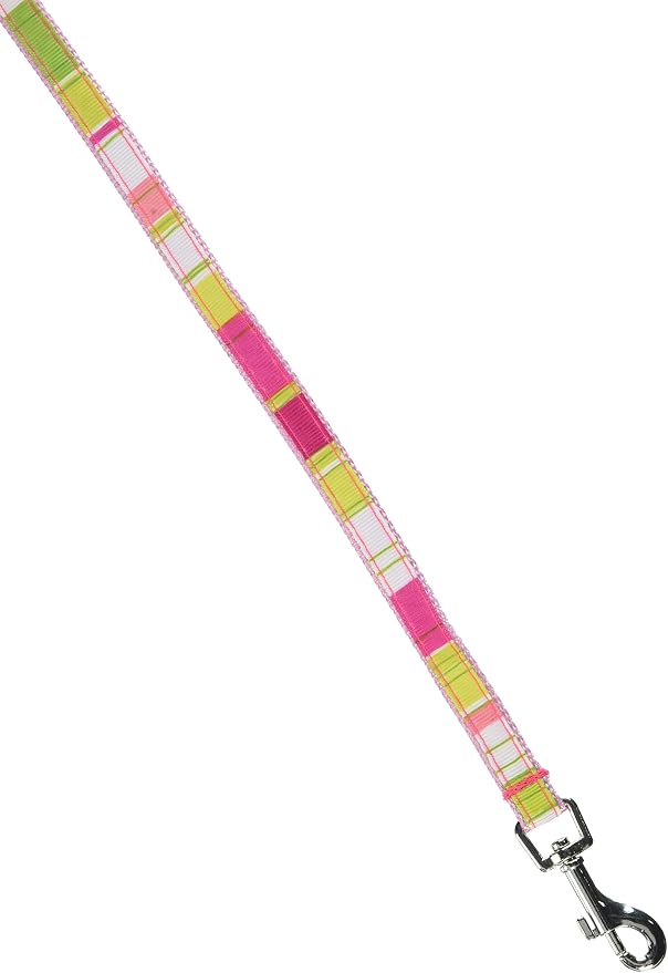 XSmall Neon Pink/Multi Stripe Dog Leash: 1/2" Wide, 4ft Length - Made in USA.