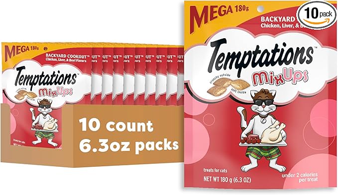 Temptations Cat Treats MixUps Backyard Cookout Flavor Crunchy, Soft Cat Treats, 6.3 oz. Pouch (Pack of 10)
