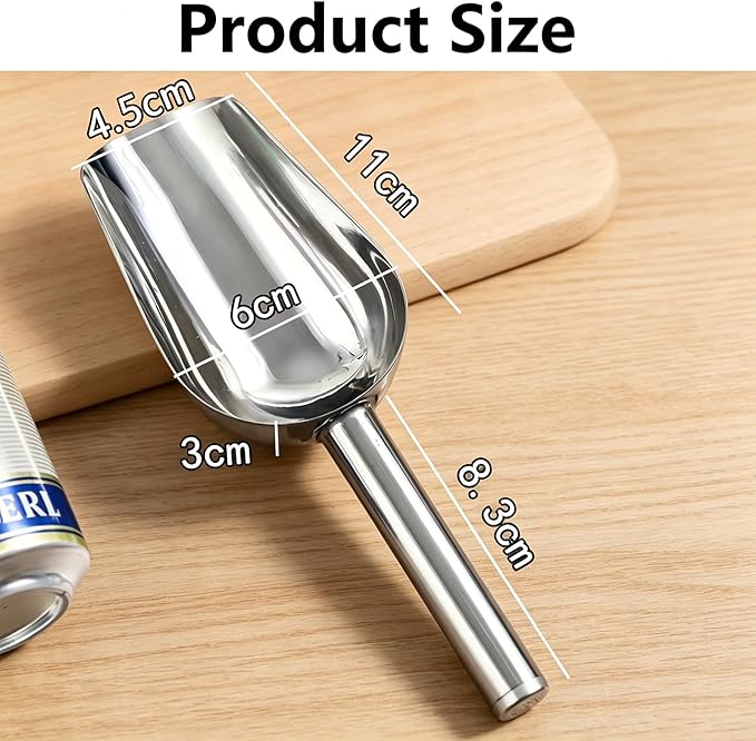 Stainless Steel Mini Ice Scoop, 6 oz, for Ice Buckets, Coffee Beans, Grains and Dry Goods, Compact Metal Scooper for Kitchen, Bar and Food Service