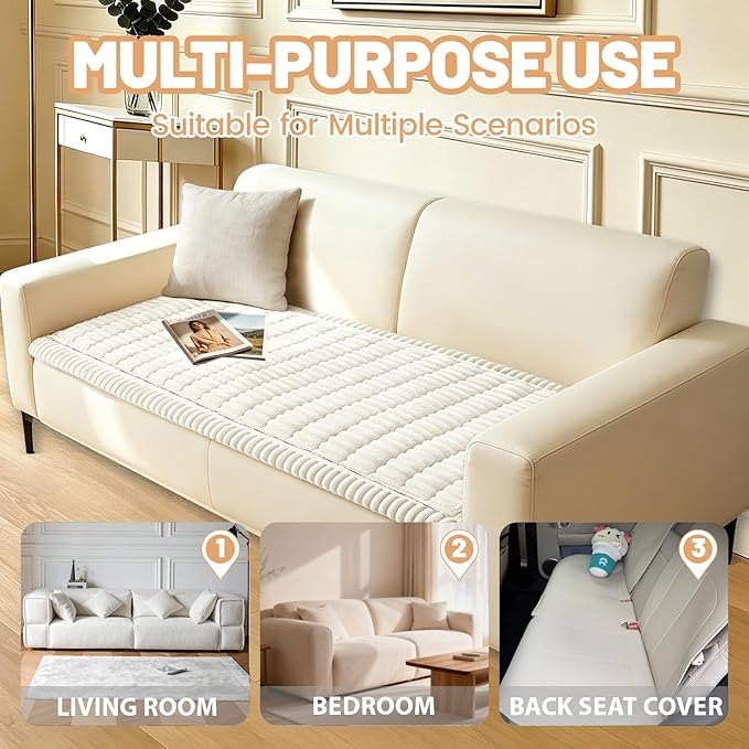 Couch Cover for Dogs Washable,Non Slip Fuzzy Durable Couch Covers for 3 Cushion Sofa Pet Friendly Sofa Cover Dog Thick Soft Slipcovers Protector Couches Mat Bed (White, 27.6"x82.7"/70x210cm)